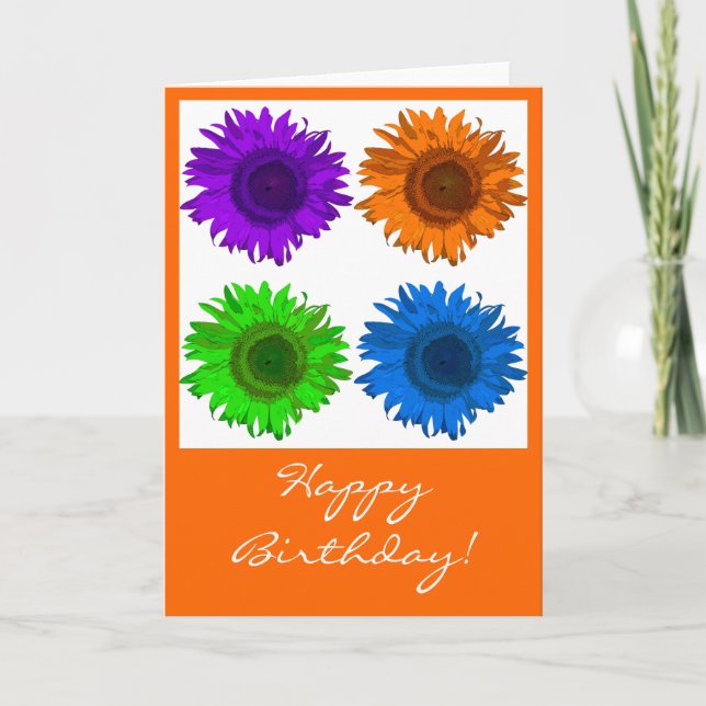 Cartão Pop Art Sunflower Block Happy Birday (Frente)