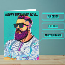 Pop Art Teal Background Bearded Cara Aniversário