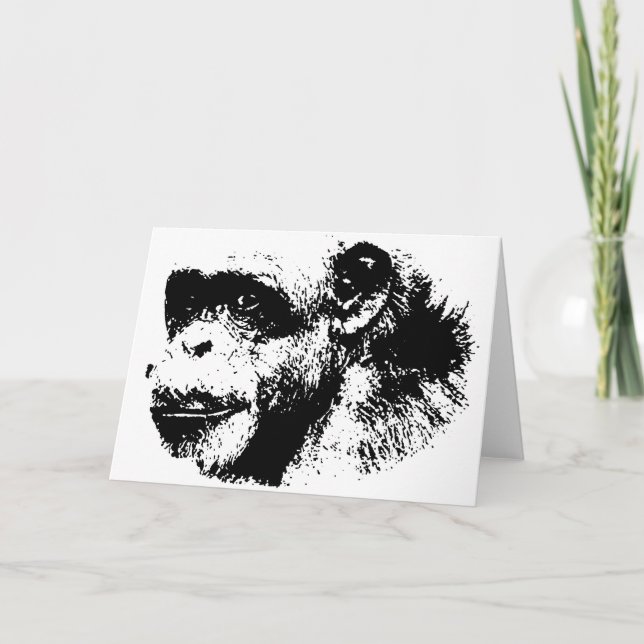 Cartão Pop de arte em chimpanzé preto-e-branco (Frente)