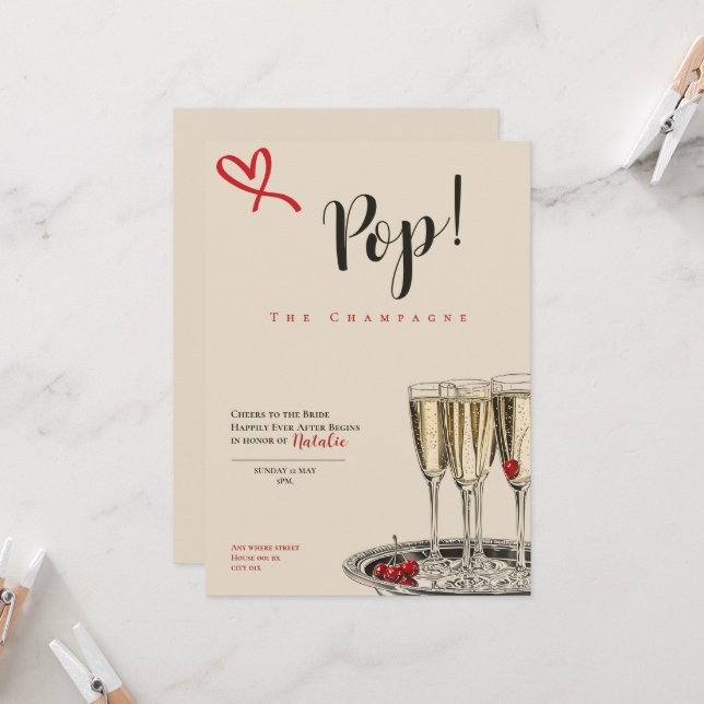 Cartão Pop! The Champagne romantic Bridal Shower card (Frente/Verso In Situ)