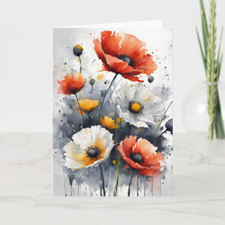 Cartão Poppies and daisies - Watercolor flowers