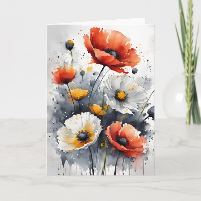 Cartão Poppies and daisies - Watercolor flowers (Frente)