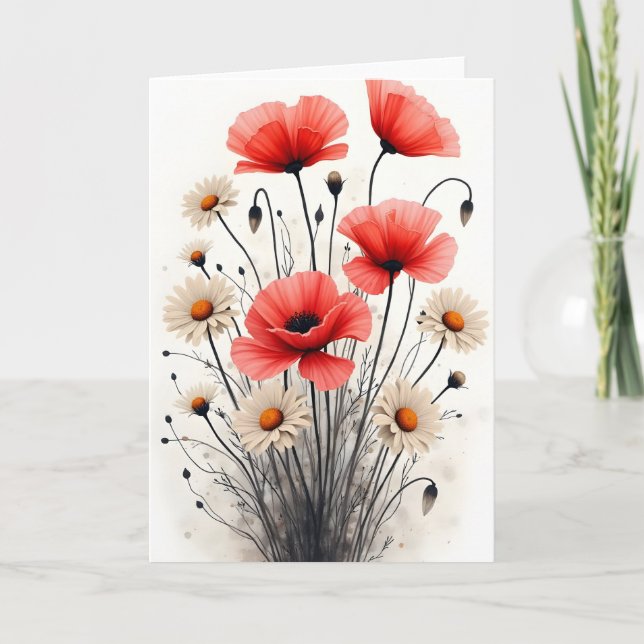 Cartão Poppies and daisies - Watercolor flowers (Frente)