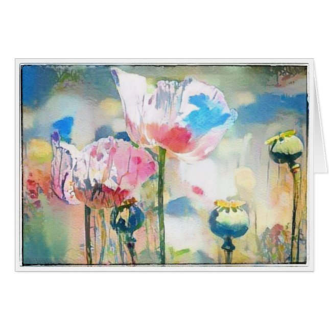Cartão Poppies de Aquarela (Frente Horizontal)