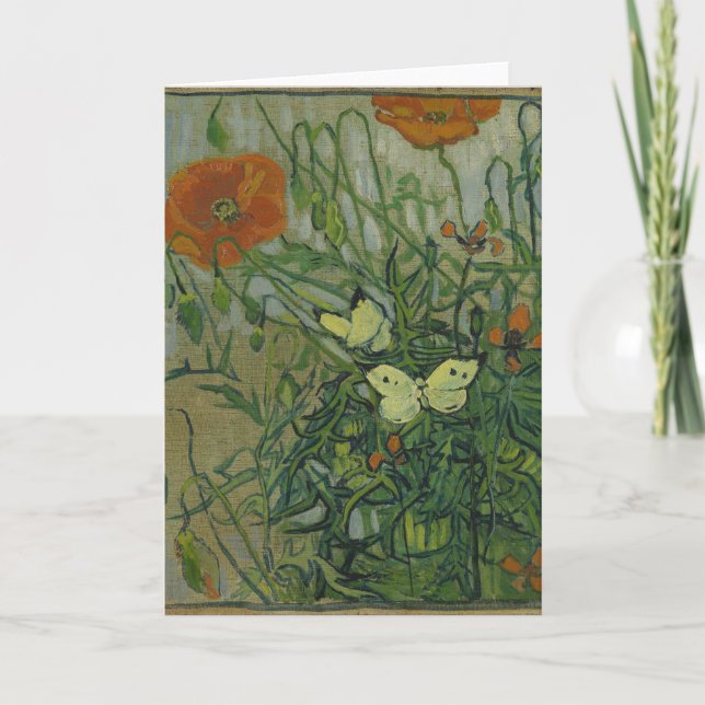 Cartão Poppies e Borboletas por Vincent Van Gogh (Frente)