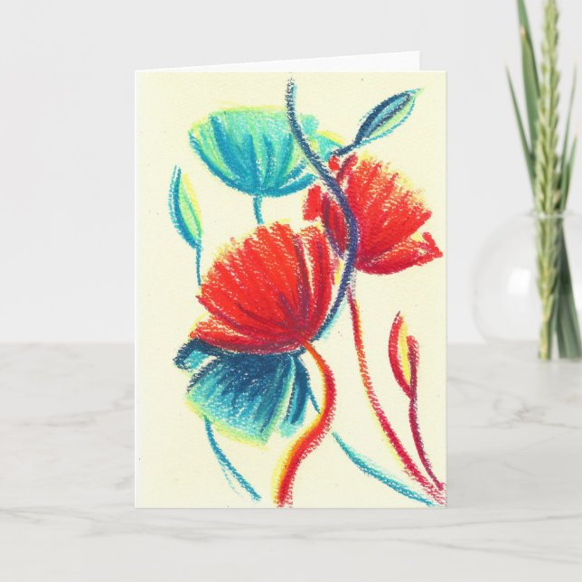 Cartão Poppies Red Blue Greeting Card (Frente)
