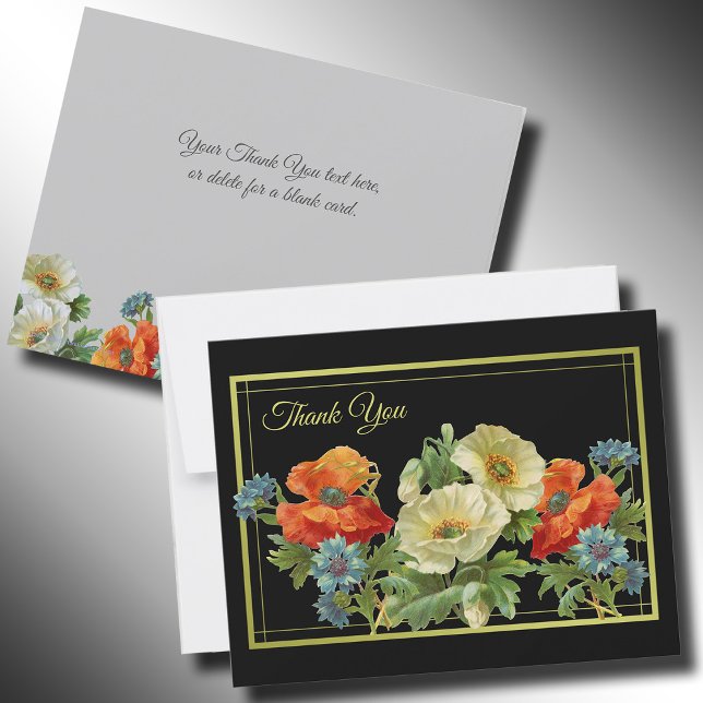 Cartão Poppy e Cornflower Obrigado Floral Editável (Criador carregado)