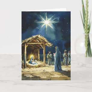 Cartão Por Dentro Vazio Cena da Natividade em Aquarela