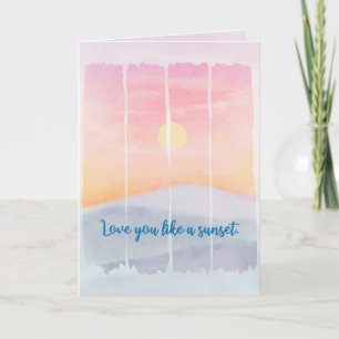 Cartão Pôr do Sol Aquarela Romântica Pensando em Você