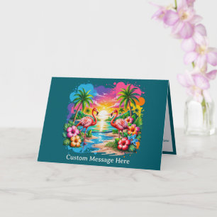 Cartão Pôr do Sol de Flamingo Tropical Paraíso Personaliz
