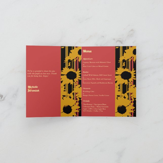 Cartão Pôr do Sol de Girassol Coral Ouro Casamento Modern (Interior)