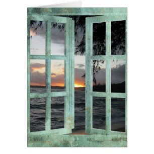 Cartão Por do sol de Kauai da cena da janela