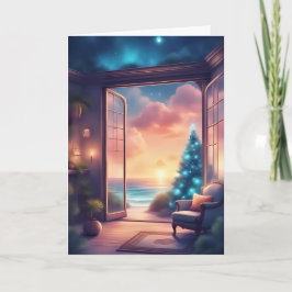 Cartão Pôr do sol de Natal pelo mar