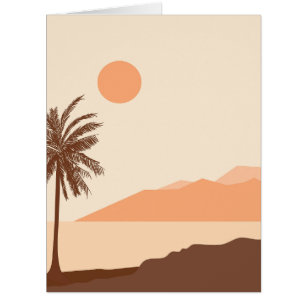 Cartão Pôr do Sol de Palmeira, Ilha, Arte Abstrata Boho