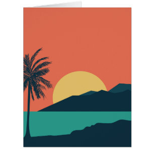Cartão Pôr do Sol de Palmeira, Ilha, Arte Abstrata Boho