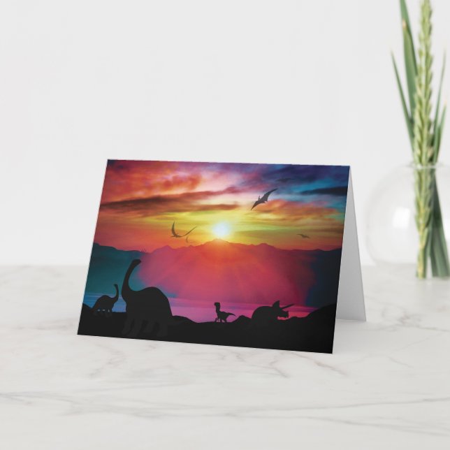 Cartão Por do sol do dinossauro (Frente)