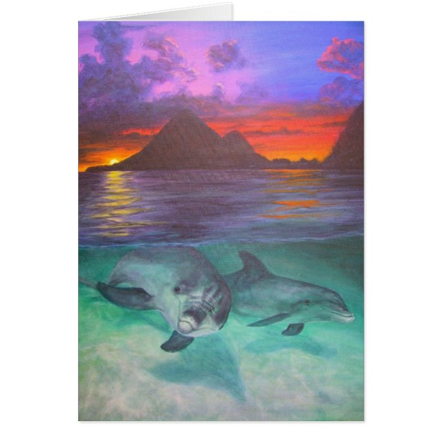 Cartão por do sol do golfinho (Frente)