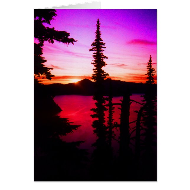 Cartão Por do sol do lago crater (Frente)