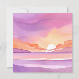 Cartão Pôr do sol em aquarela rosa | Belo céu oceânico