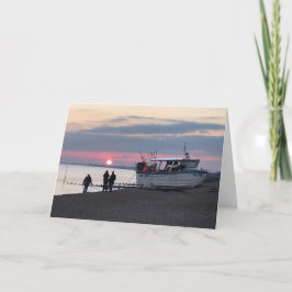 Cartão Pôr do Sol em Hythe Bay Kent com Barcos de Pesca