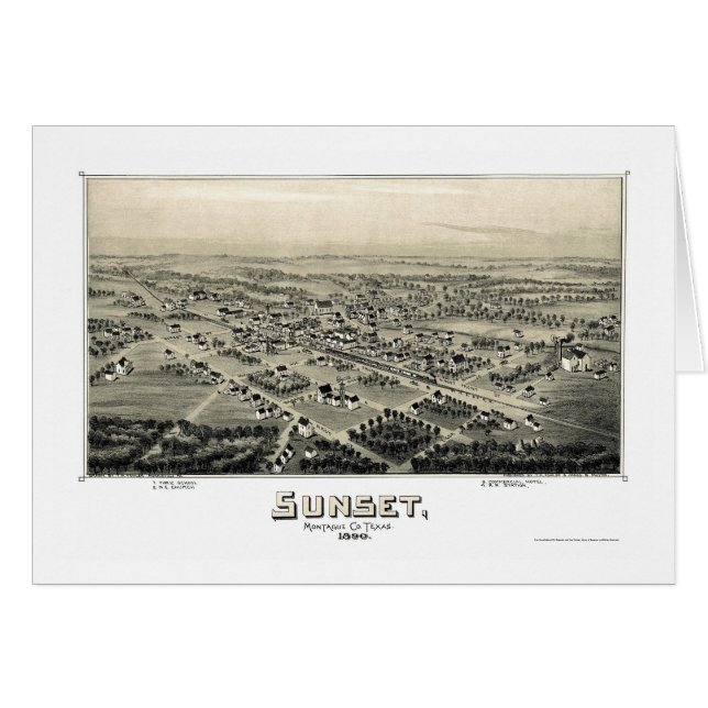 Cartão Por do sol, mapa panorâmico de TX - 1890 (Frente Horizontal)