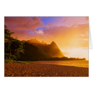 Cartão Pôr do sol na praia dourada, Havaí