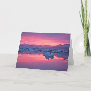Cartão Pôr do sol sobre a lagoa glaciar de Jokulsarlon