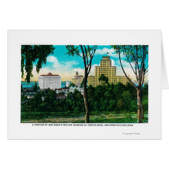 Cartão Porção do Skyline de San Diego mostrando El Corte (Frente Horizontal)