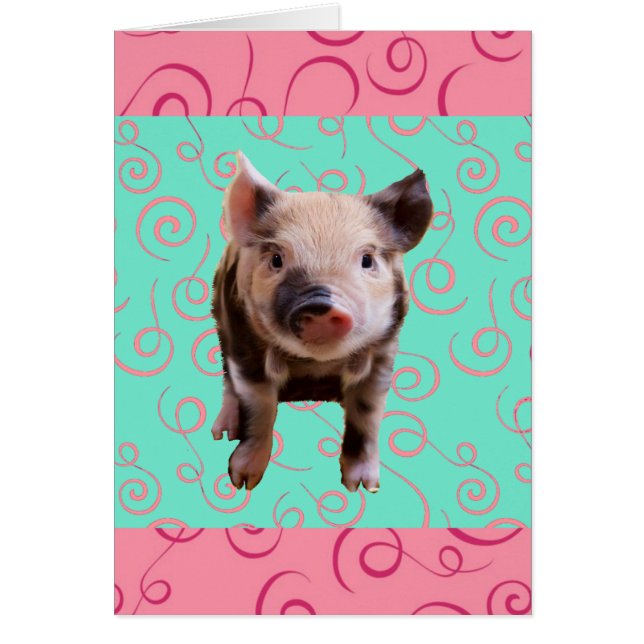 Cartão Porco bonito - redemoinhos do azul & do rosa (Frente)