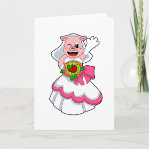 Cartão Porco com vestido de castigo e recheio de flores