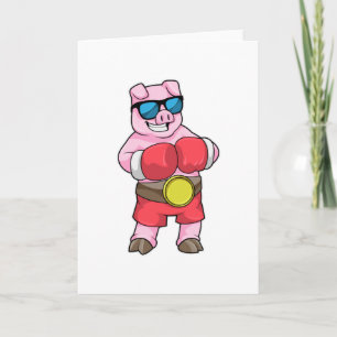 Cartão Porco como Boxeador com luvas de boxe