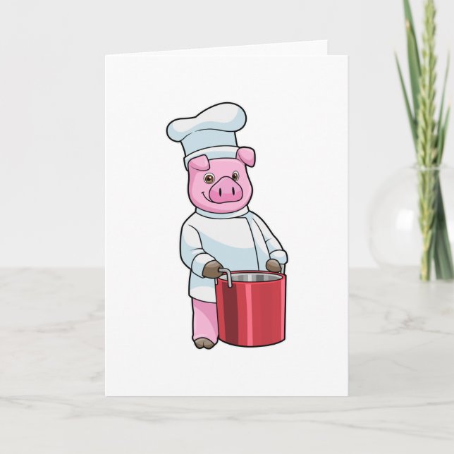 Cartão Porco como cozinheiro com panela (Frente)