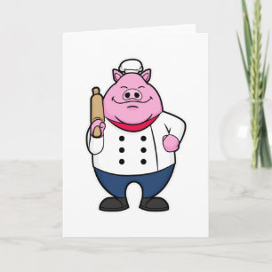 Cartão Porco como cozinheiro com rolo de massa