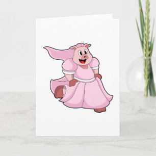 Cartão Porco como noiva com vestido de noiva