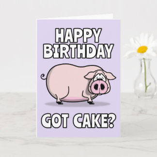 Cartão Porco de fazenda rosa bonito. Tem Bolo? Yummy Birt