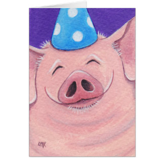 Cartão Porco feliz que veste uma ilustração do chapéu do