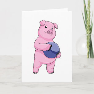 Cartão Porco no boliche com bola de boliche