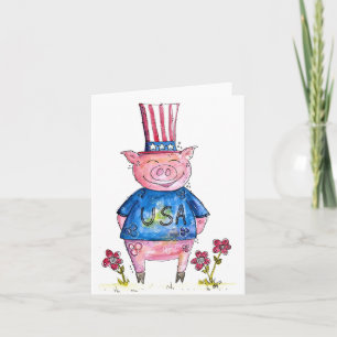 Cartão Porco Patriótico Caprichoso Fofo