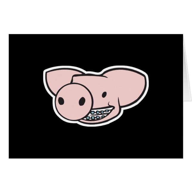 Cartão porco sorridente com aparelho (Frente Horizontal)
