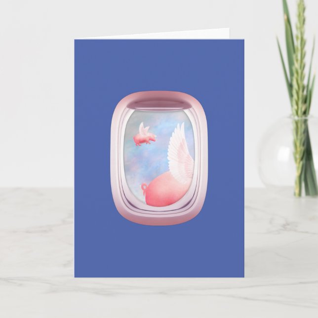 Cartão Porcos que voam no avião passado personalizados (Frente)