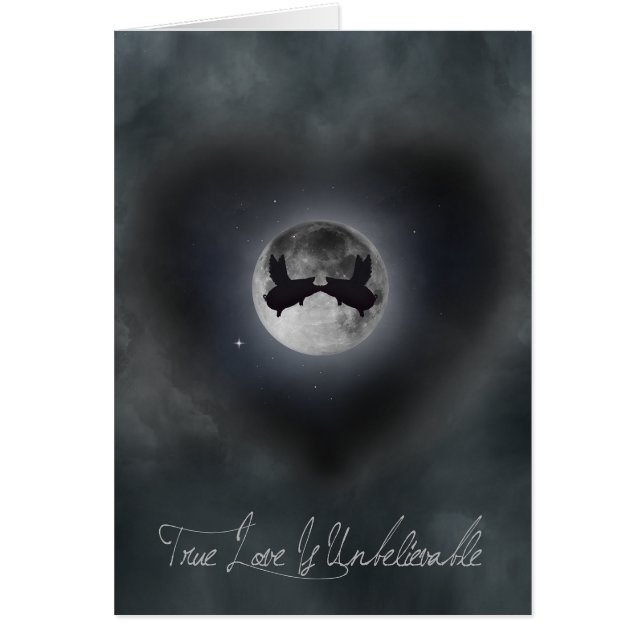 Cartão Porcos voadores se beijando contra a lua de cheio (Frente)