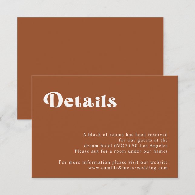 Cartão Pormenores de Casamento Retro Terracotta (Frente/Verso)