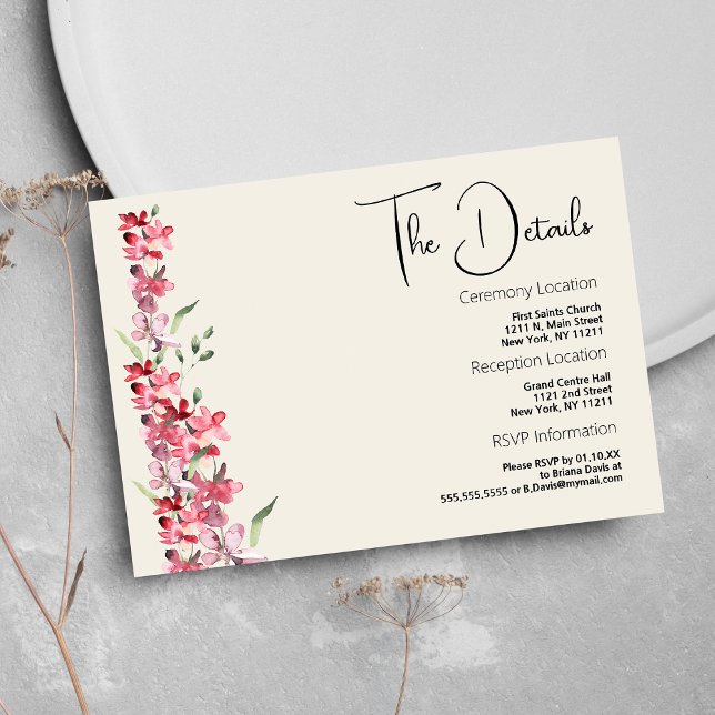 Cartão Pormenores florais verde da horta-burguesa- (Ivory pink burgundy mint green floral Details Card)