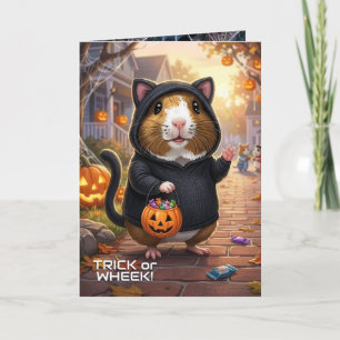 Cartão Porquinhos-da-índia de Halloween, Fantasia de Gato