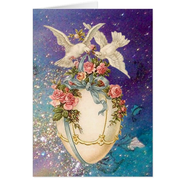 CARTÃO PORTAS BRANCAS COM OVO MAIS LESTE,ARCO AZUL,ROSAS  (Frente)