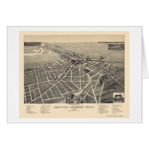 Cartão Porto de Benton, mapa panorâmico de Michigan -