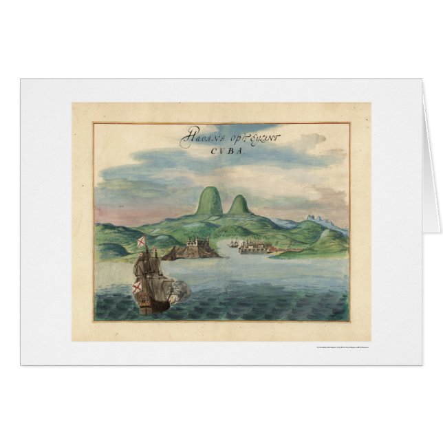 Cartão Porto do mapa 1639 da opinião de Havana Cuba (Frente Horizontal)