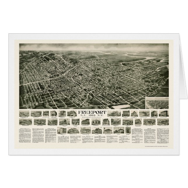 Cartão Porto franco, mapa panorâmico de NY - 1925 (Frente Horizontal)