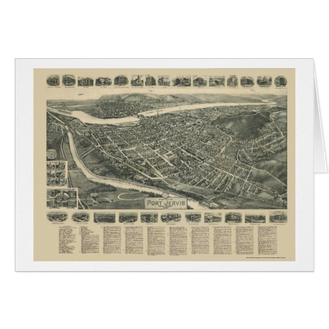 Cartão Porto Jervis, mapa panorâmico de NY - 1920 (Frente Horizontal)