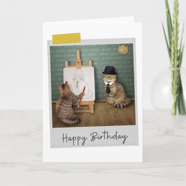 Cartão Portrait Art Cats Funny Birthday Card (Frente)